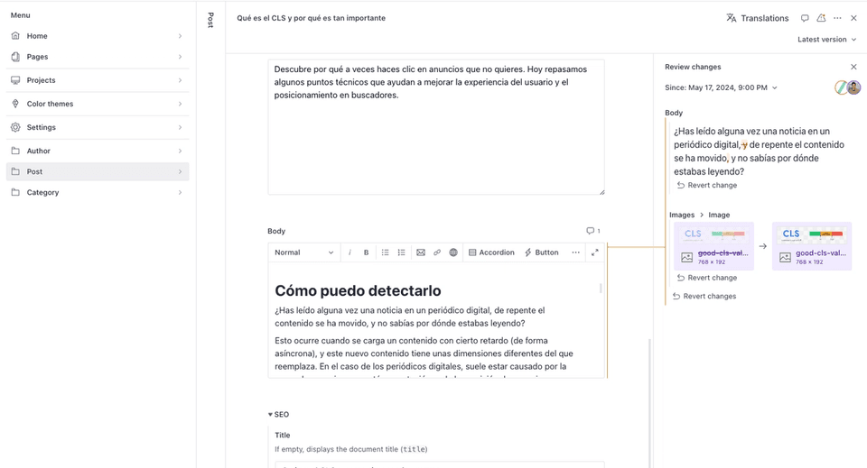 Ejemplo de contenido colaborativo en Sanity